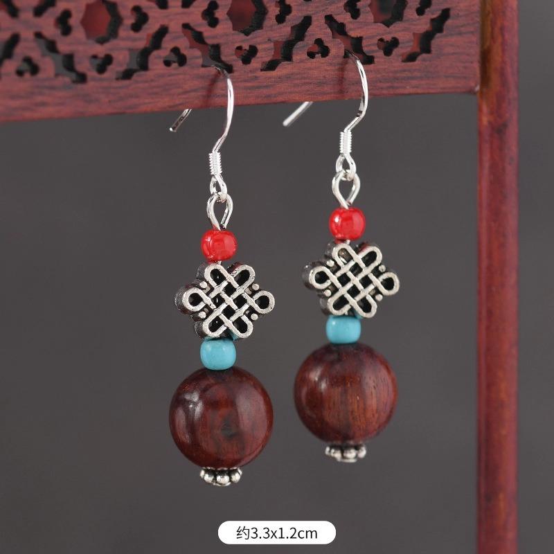 Original Zen Sandalwood Earrings, Retro Literary and Medium Earrings, High-end S925 Silver Hook Earrings for Women