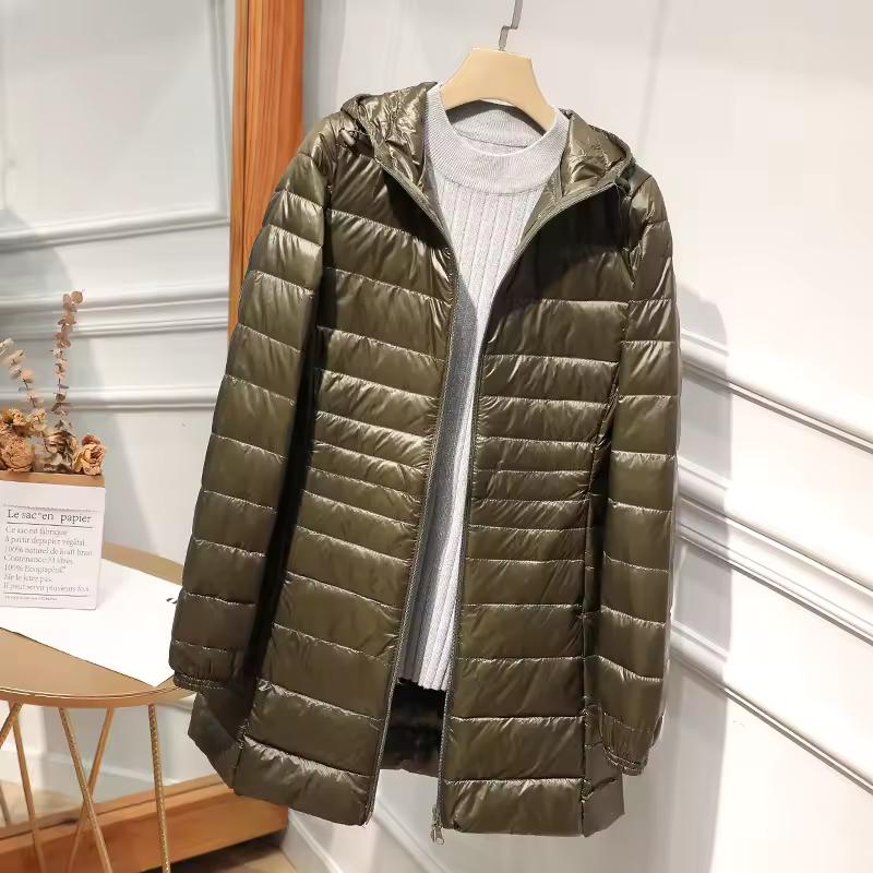 Female Long Warm Down Coat with Portable Storage Bag Women Light Down Jacket Ladies Overcoats Hip-Length High Street