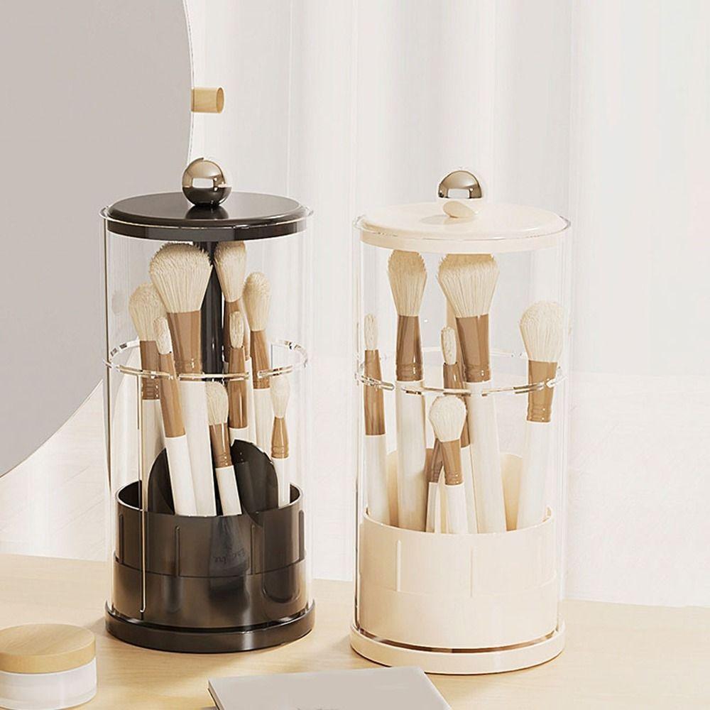 Large Capacity Automatic Lifting Makeup Brush Holder Plastic Makeup Brush Organizer  Tabletop