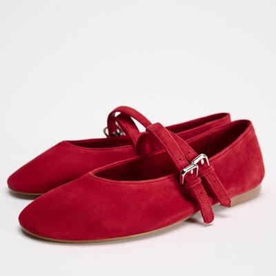 Summer Women's Mary Jane Shoes Retro Red Cross Belt Buckle Decoration Wedding Bridal Ladies Ballet Flats  Footwear