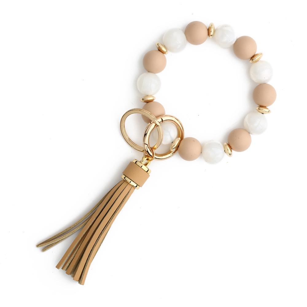 Silicone Bead Bracelet with Tassel Pendant | Women s Anti-lost Wooden Bead Keychain 8cm Silicone Bead Bracelet with Tassel