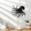 2D Flat Octopus Tentacles Metal Wall Decor, Nautical Sea Creature Silhouette Black Sign, Ocean Theme for Bathroom Living Room Bedroom Indoor Outdoor