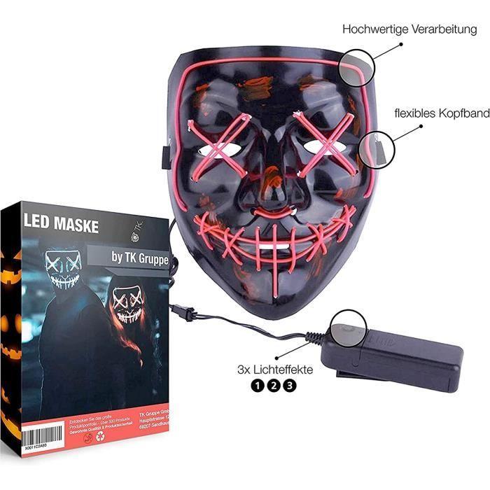 Masque d'horreur LED rouge-comme de Purge avec des effets de lumière 3X,contrôlables,pour Halloween en tant que costume pour[~4]