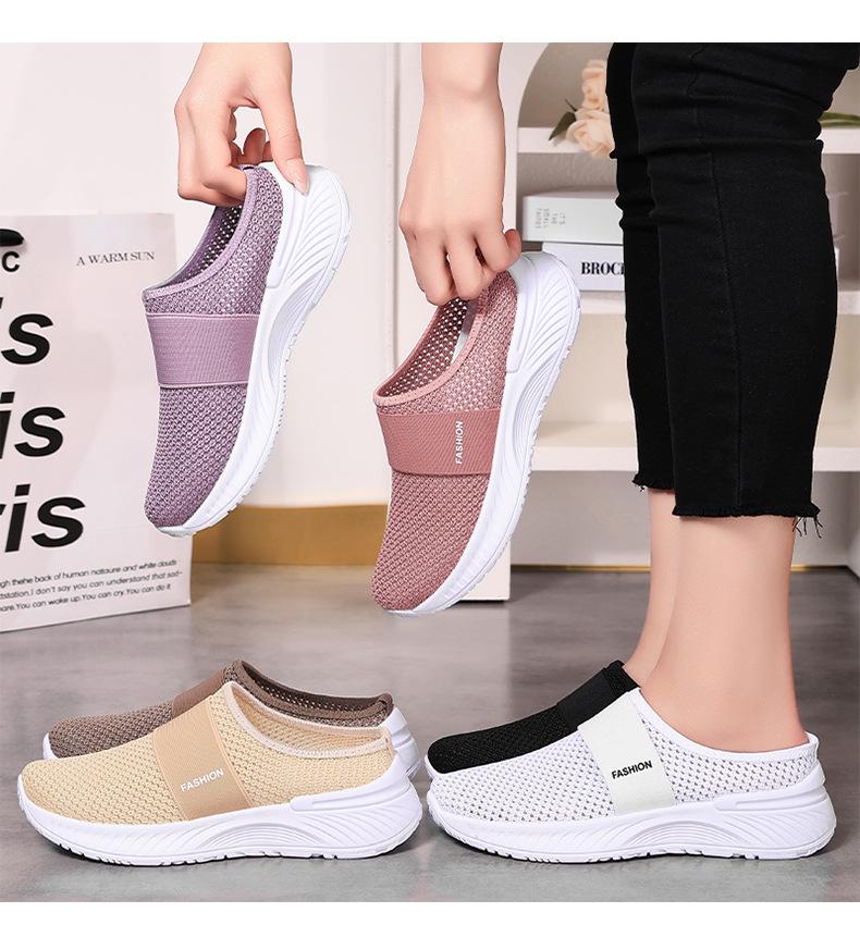 Women's Plus Size Closed-Toe Flyknit Slip-On Flats - Breathable Casual Slippers