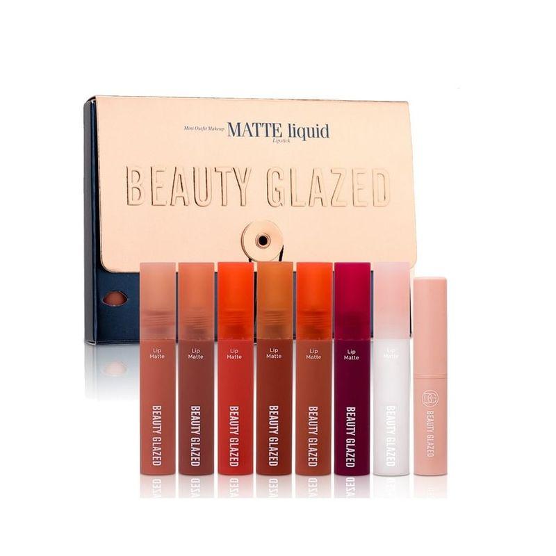 BEAUTY GLAZED - Set mit 8: Matte flüssige Lippenstift + Lippenöl + Lippenbalsam