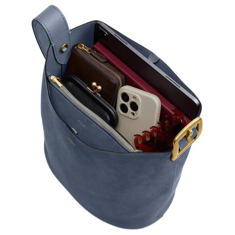 Coach Bleecker 28 Removable Zipper Bag Suede Leather Shoulder Bag Large Women shoulder bag Denim-Blue CCC24-B4LD