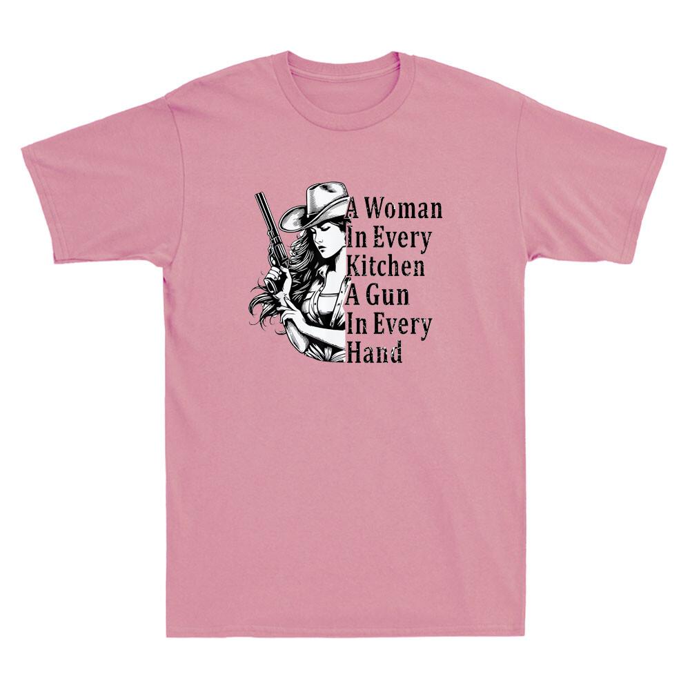 A Woman In Every Kitchen A Gun In Every Hand Funny Saying Vintage Unisex T-shirt XXL