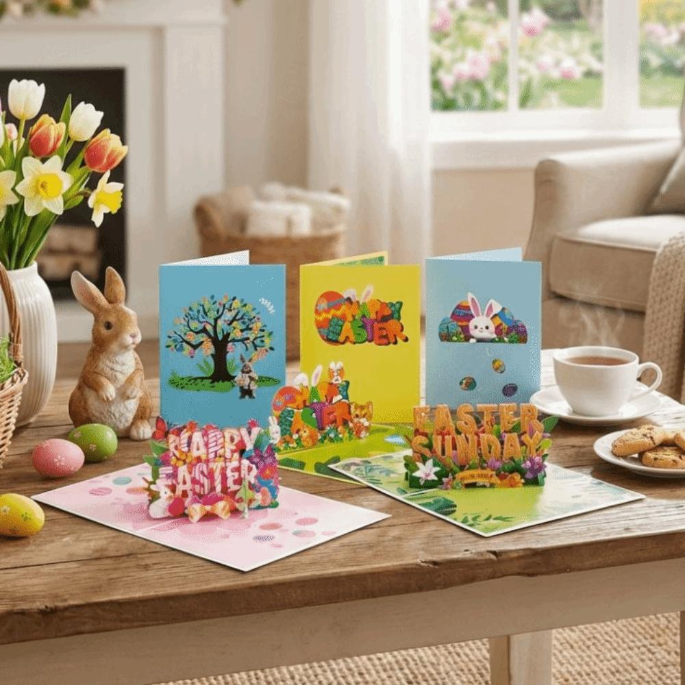 Folding Easter Greeting Cards Paper Arts Rabbit Egg Gifts Card Message Cards  All Occasions