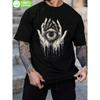 Men'S Black T-Shirt with Eye And Hands Print for Casual Wear