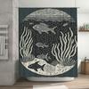 Schicker Duschvorhang mit Unterwasserwelt und Schwarz-Weiß-Fischschwarm, Moderne Badezimmerdekoration für Zuhause, Badezimmerzubehör