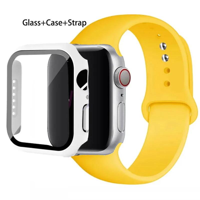 Szkło + etui + pasek do zegarka Apple Watch 44 mm 45 mm 42 mm 41 mm 40 mm 38 mm Silikonowy pasek do zegarka Bransoleta iWatch seria 8 9 7 6 5 4 3 SE