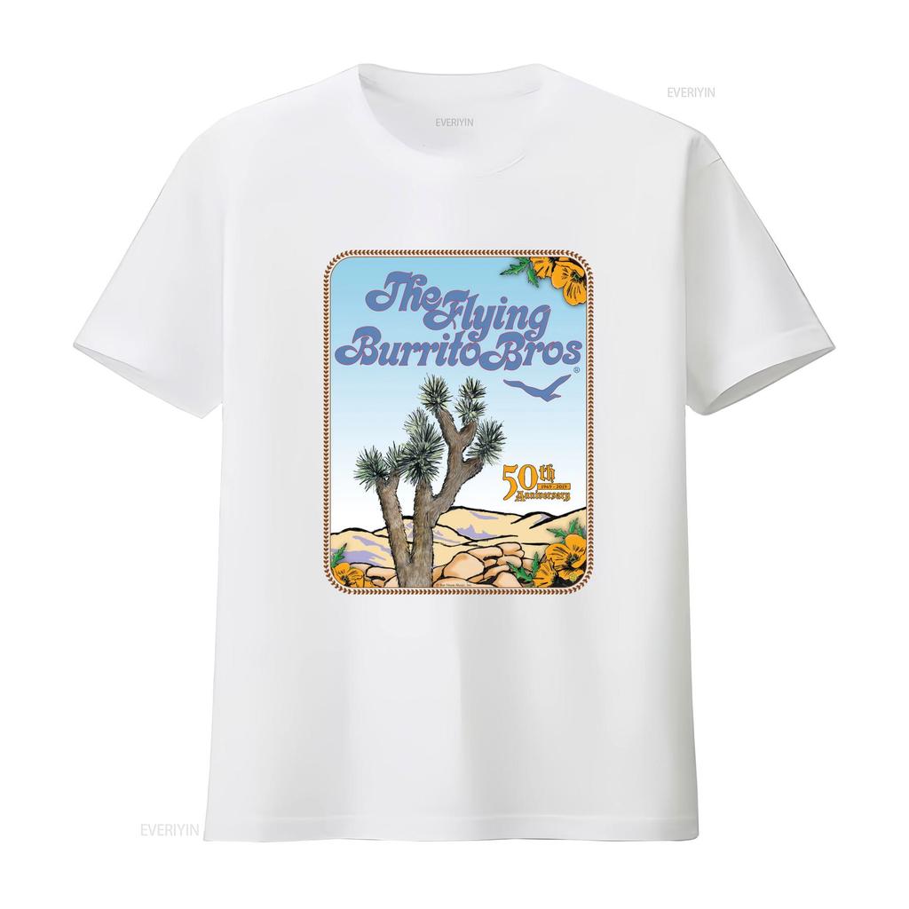 Vintage Retro Flying Burrito Bros th Anniversary Desert Joshua Tree Print Casual T Shirt vintage Washed Breathable Versatile