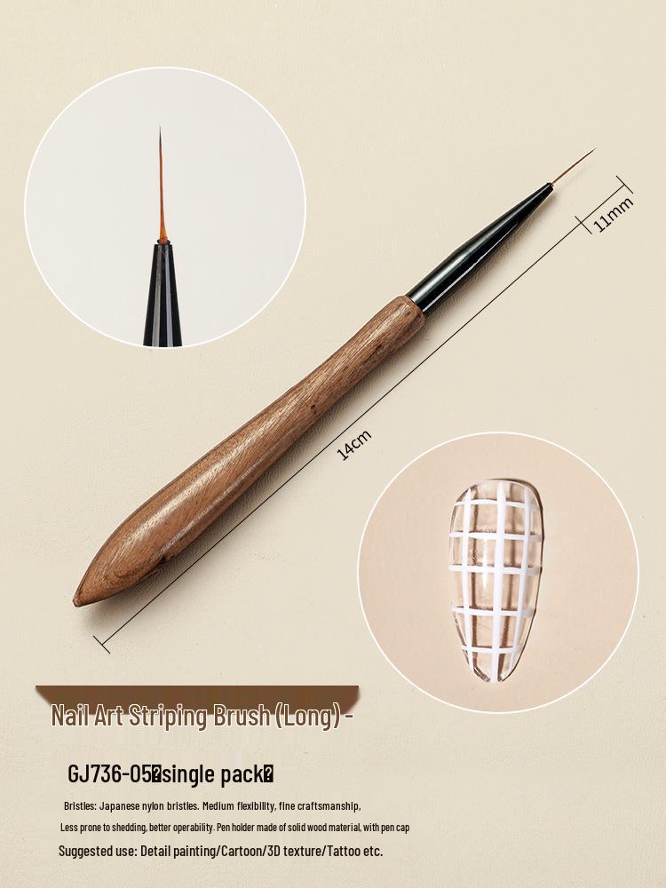 Japanese Sandalwood Nail Art Brush Set with Gradient Ombre and Round Head for Gel Painting