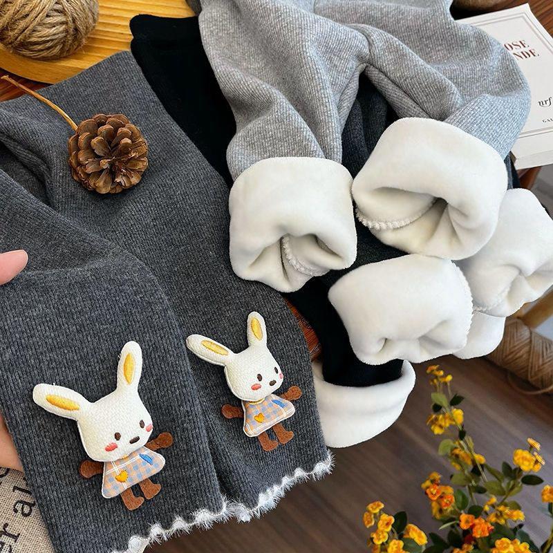 Korean Style Leggings for Girls Fleece Lined Winter Warm Ruffle Trim Stretchy Toddler Skin-Friendly Pants