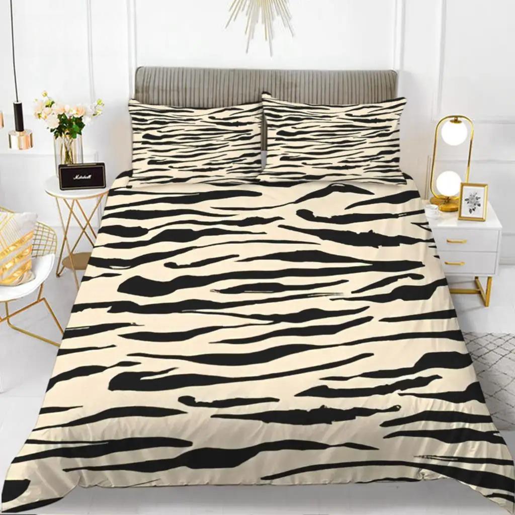 Zebra Print Duvet Cover Set King Polyester Red Black Stripes Bedding Set Wild Animal Zebra Wildlife Skin Quilt Cover for Girls