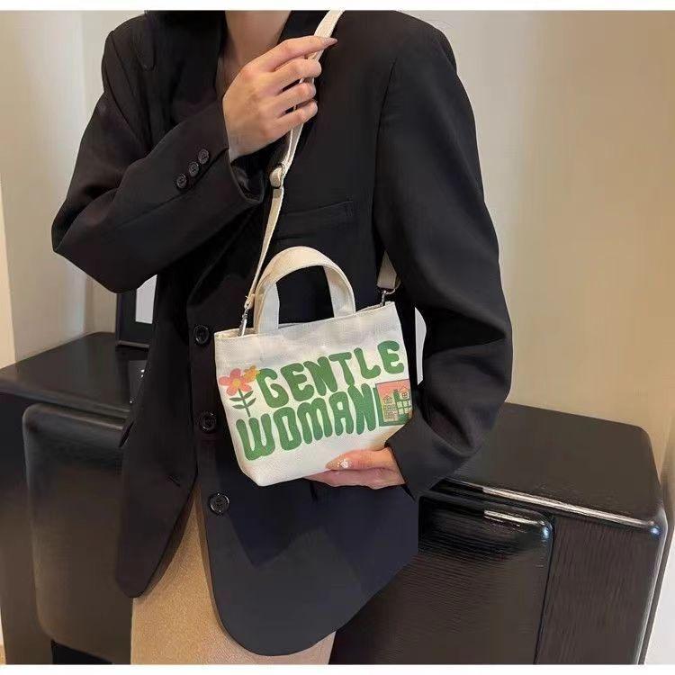 Letter Canvas Bag Diagonal Cross Small Bag New Casual Ins Versatile Mobile Shoulder Bag