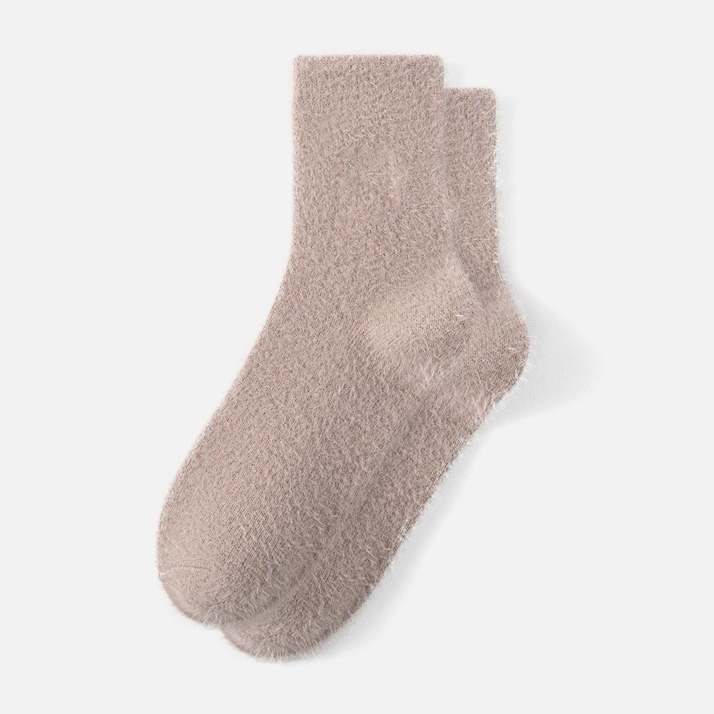 Solid Faux Mink Fleece Warm Socks Thickened Plush Socks New Fleece Lined Socks Women's Wear