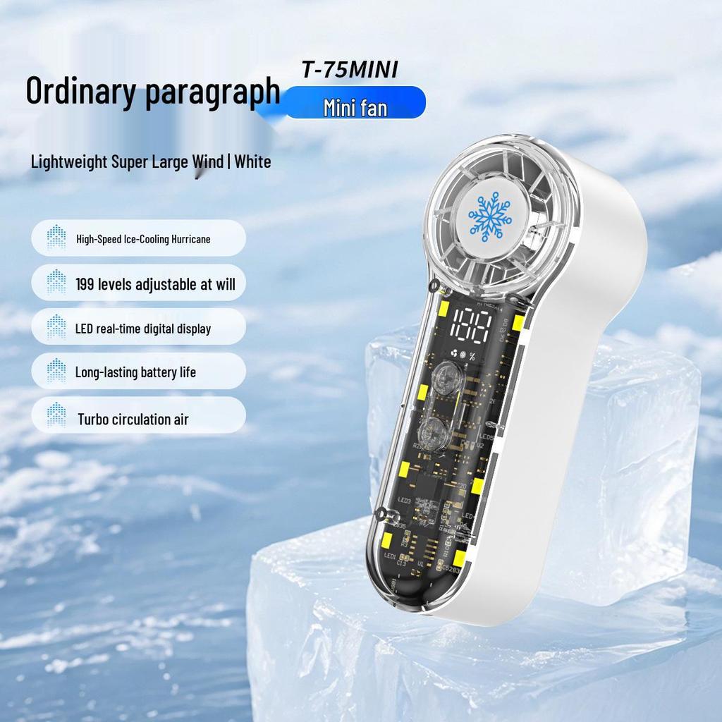 T76 Turbo Handheld Fan: USB Rechargeable, 199 Speeds, Portable Cooling with Ice Pack