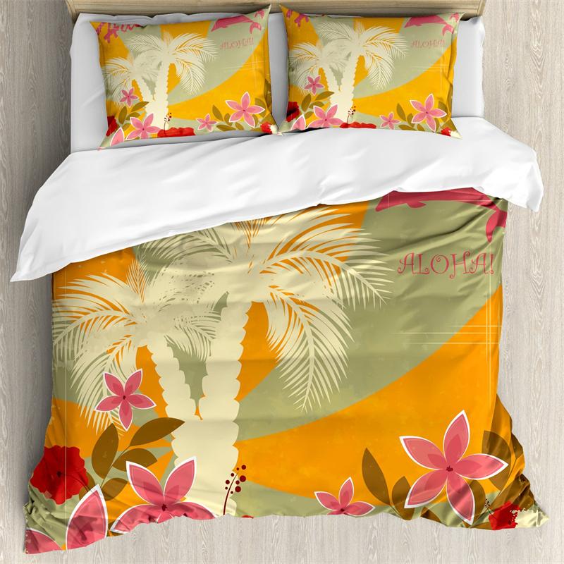Hibiscus Floral Duvet Cover Tribal Polynesian Turtle Bedding Set Single Twin King Microfiber Plumeria Hawaiian Comforter Cover