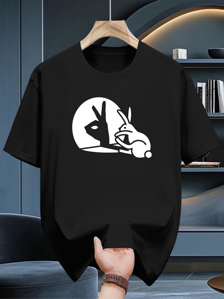 Summer Mens Cartoon Shadow Rabbit Print 100 Cotton Shortsleeved Tshirt A Fashion Casual Daily Wear Versatile Option Ladies