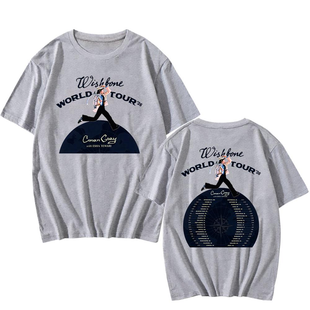 Wishbone World Tour 2026 Koszulki CONAN GRAY Modna Koszulka Krótki Rękaw Luźna Bawełniana Koszulka Streetwear Unisex Koszulki