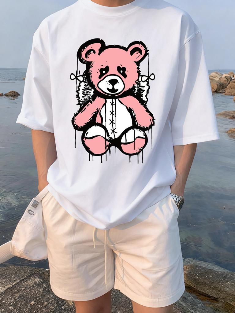 Cartoon Bear Preparing To Rest Prints TShirts Womens Summer Cotton Tops ONeck Comfortable Loose Short Sleeve Casual Clothes