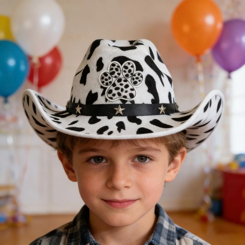 Comfortable Western Cowboy Cap for Boys and Girls with Stud Detail and Breathable Fabric for Daily Wear and Theme Party