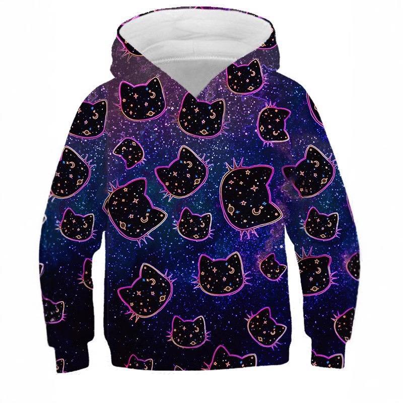 Autumn 3D Cat Printed Hoodies Fashionable Casual Sports Long Sleeved Children's Boy Hooded Sweatshirts