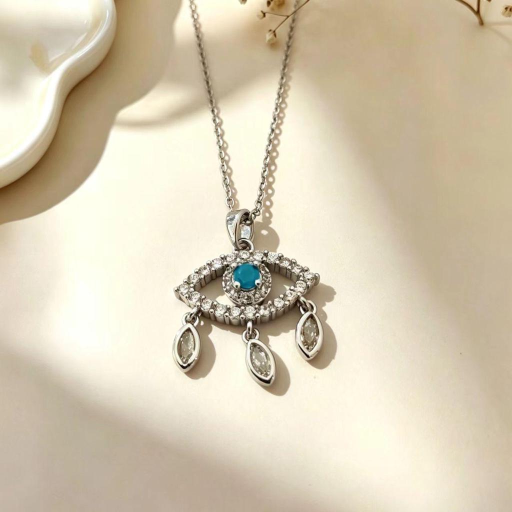 European-American Zirconia Evil Eye Necklace - Colorful Copper Clavicle Chain Jewelry