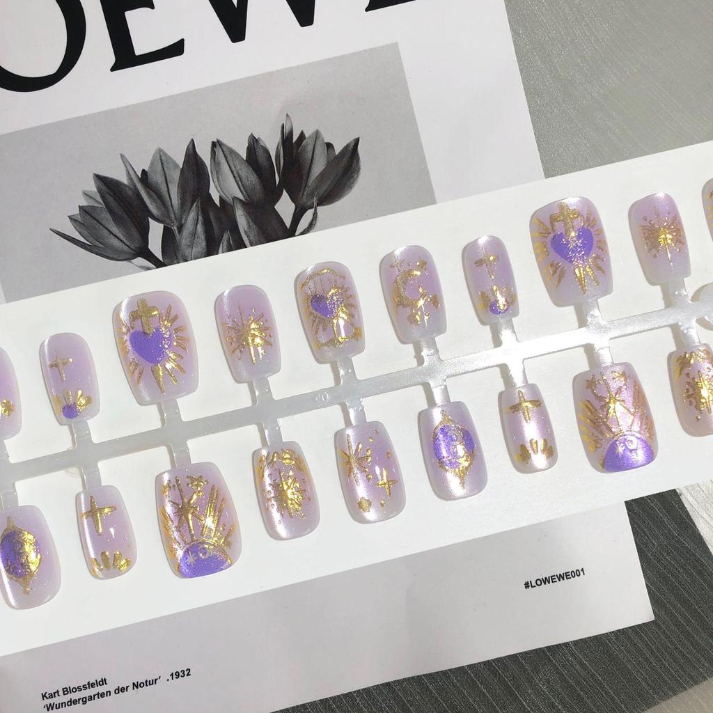 Star Moon Myth Purple Heart 3D Gilded Luxury Wearable Nail Art Patches, 30 Pieces