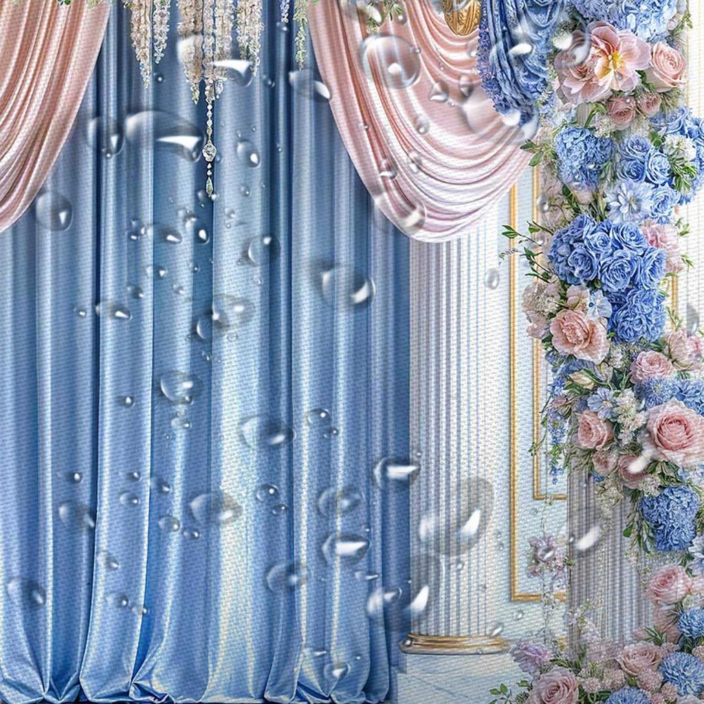 Blue Pink Floral Shower Curtain, Elegant Luxury Bridal Shower Curtain For Bathroom Decor, Vintage Navy Blue Rose Flowers Women