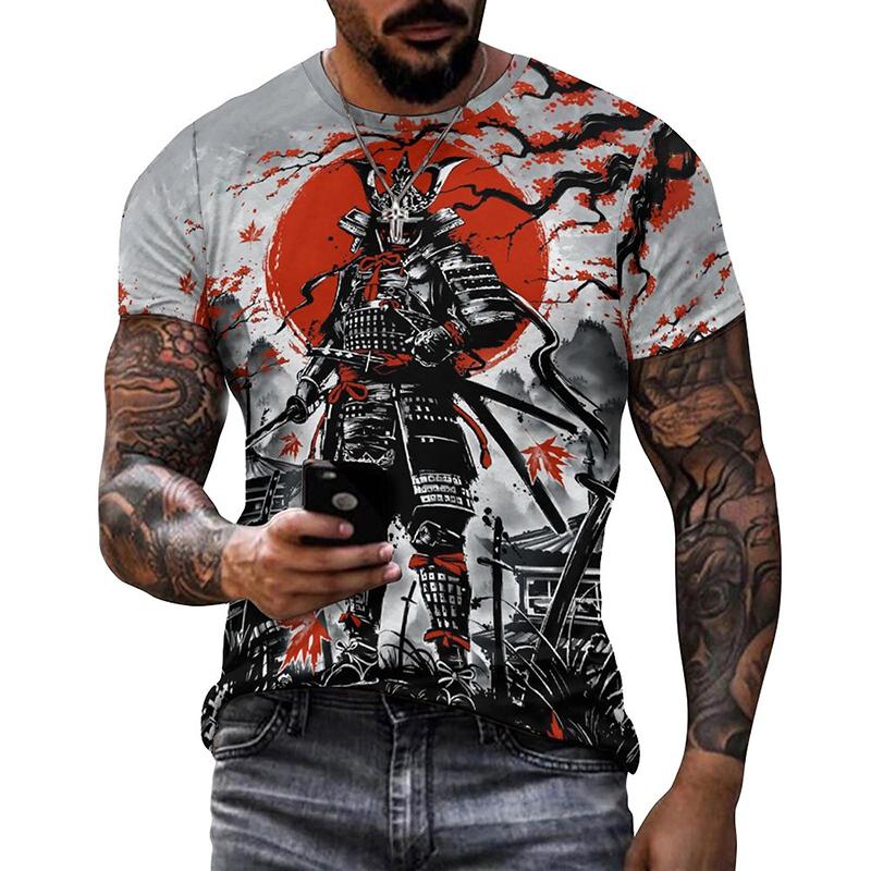 Japan Samurai 3D Graphic T Shirts Men Women  Summer Casual  T Shirts Street Hip Hop  Harajuku Style Round Neck Short Sleeve Tops