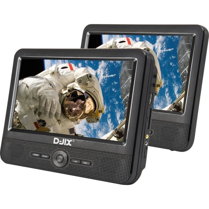 Lecteur dvd portable djix pvs906-50sm 9" - double écran - autonomie 2h - noir