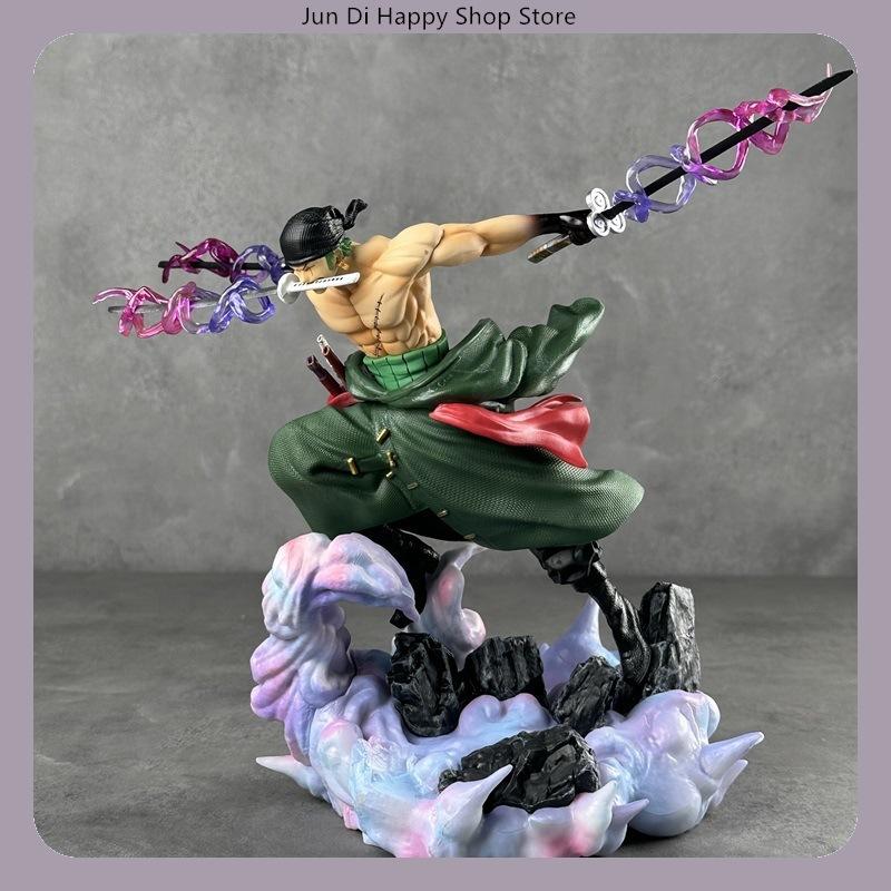 27CM One Piece Roronoa Zoro Dual Swapable Head Three-Sword Style And Anime Model Statue For Birthday Gift