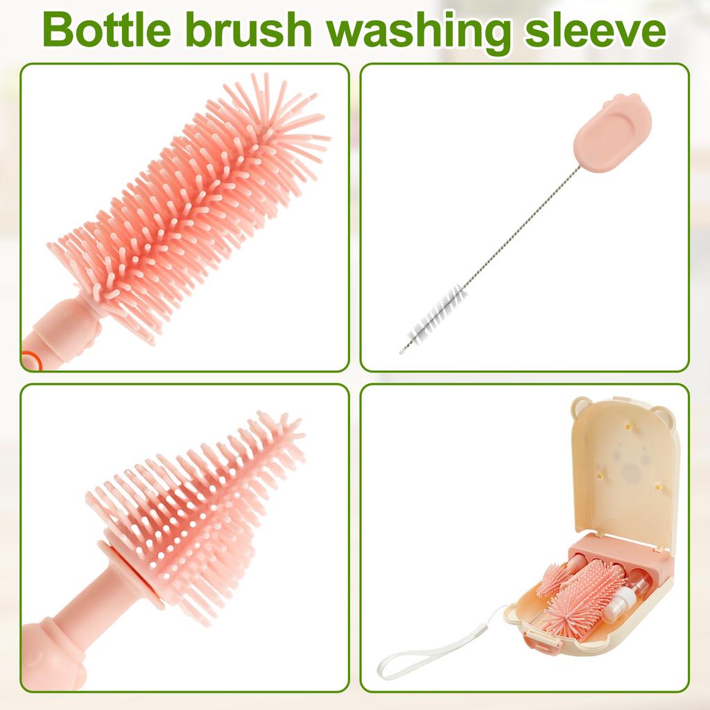 Flaschenbürsten-Set Tragbares Babyflaschen-Reinigungsset Trockenständer mit Silikon-Saugerbürste Flaschenreinigungswerkzeug für Zuhause und Reise