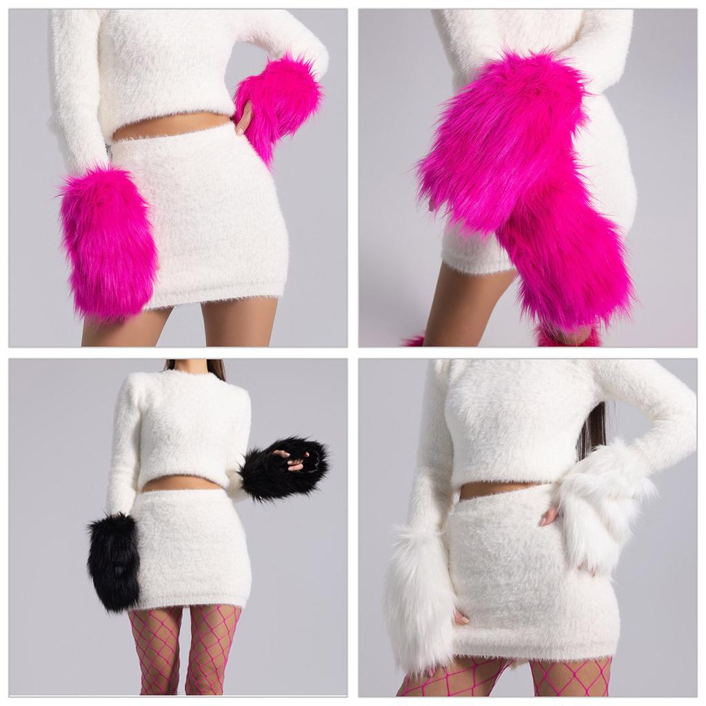 Winter Plush Lengthen Wrist Gloves Solid Color Women Half Finger Gloves Thick Outdoor Camping Shopping Gloves Keep Warm