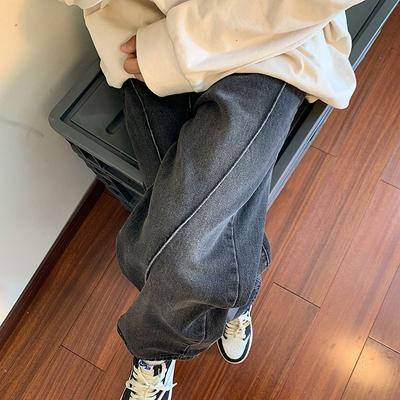 Stitching Straight Trousers Autumn Winter New Vintage Denim Pants Men's Clothing High Street American Loose Jeans