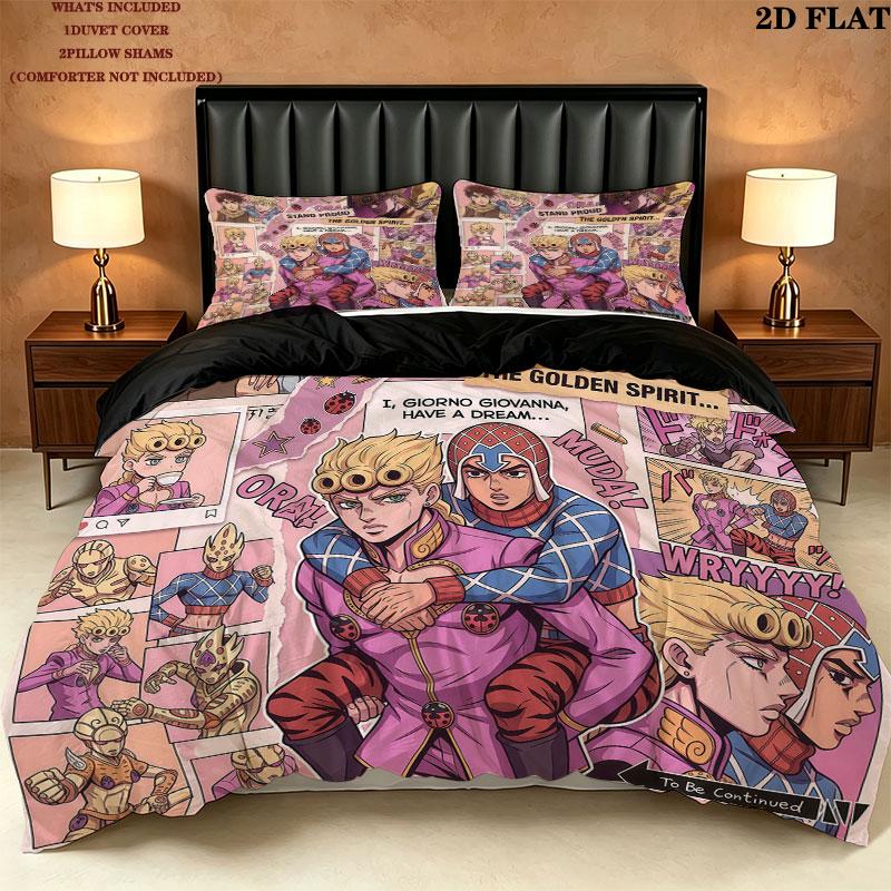 Jojos Bizarre Adventure Pattern Bedding Quilt Set Quilt Cover Pillowcase Home Birthday Gift(1 * duvet cover + 2 * pillowcase, without core)