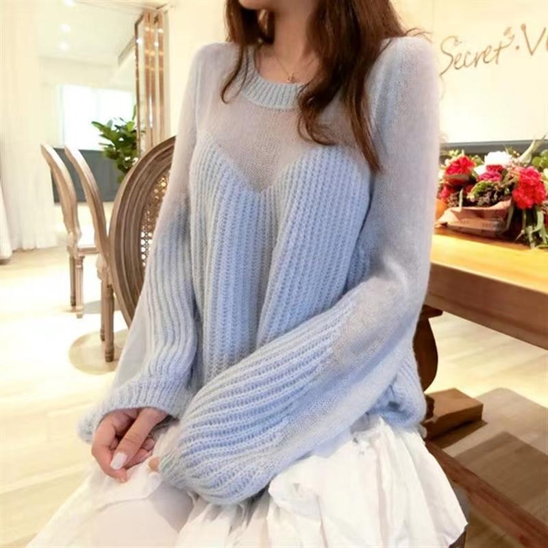 Fashion Knitted Pullover Loose Women Sweater Elegant Casual Simple Lantern Long Sleeve Tops Sweet Hollow Out Sweaters Autumn Woman Clothes