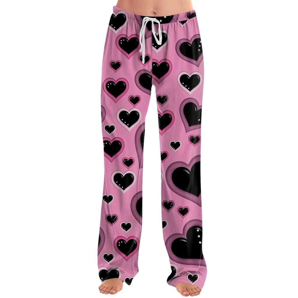 Womens Pajama Pants Sleepwear Casual Drawstring Elastic Waist Pants Comfy Straight Yoga Loose Trousers