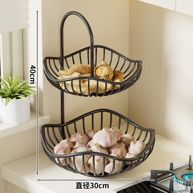 2-Tier Countertop Fruit Basket & Vegetable Storage Organizer | Metal Wire Kitchen Produce Stand for Garlic, Onions & Snacks