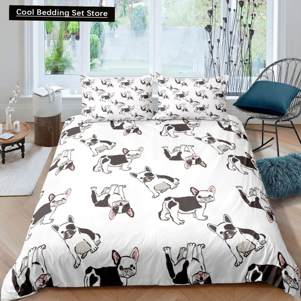 Cartoon Bulldog King Queen Duvet Cover Shar Pei Pup Dog Bedding Set Lovely Pet Puppy Doggy Quilt Cover Polyester Comforter Cover