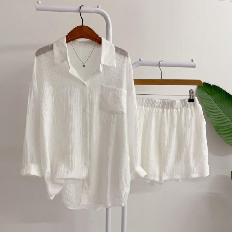 Honey J Women Noella Wrinkle Pocket Shirt Banding Shorts 4 Colors
