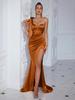 Off-Shoulder Slit Long Evening Dress - Solid Color Fashion 