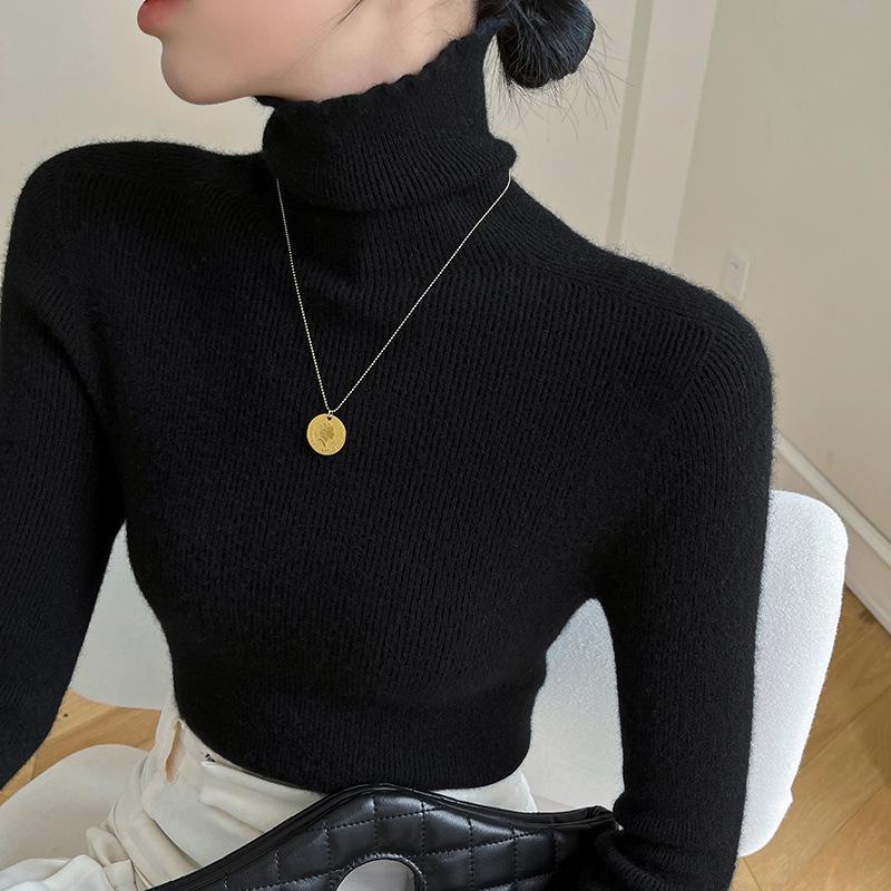 Little Goat Pure Cashmere Women's Slim-Fit Black Turtleneck Sweater