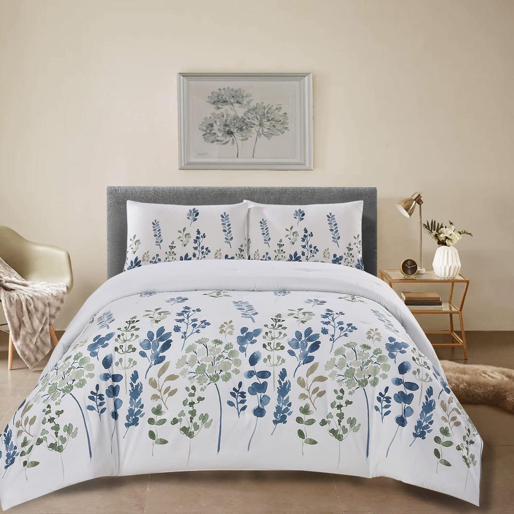 White Flower Three-Piece Quilt Cover 3D Digital Printing Bedding Set Simple Bed Cover