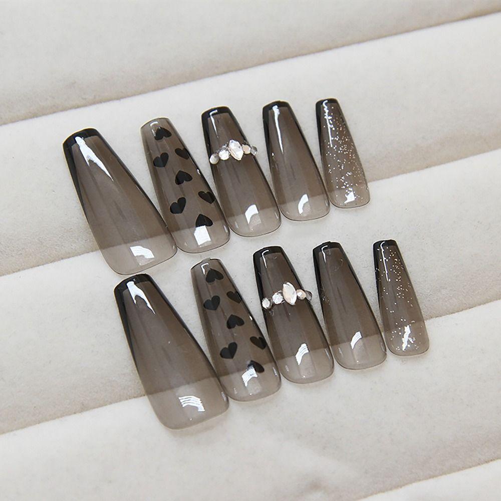 24/30PCS Reusable Spice Glitter False Nail Ink Painting Gilt French Press On Nails Full Cover Love Fake Nail for Women Girl
