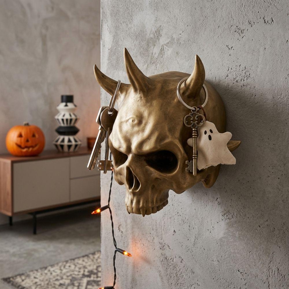 Dark Style Halloween Skull Wall Hook 3D Printed Skull Head Wall Hanger Gothic Storage Hook Bedroom