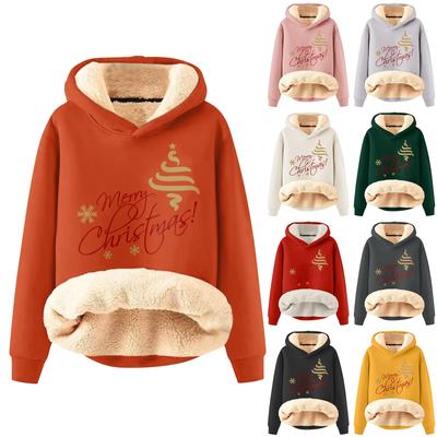 Kadın Modası Kapşonlu Dolgulu Kalınlaştırılmış Sıcak Noel Baskılı Bol Kazak Sweatshirt