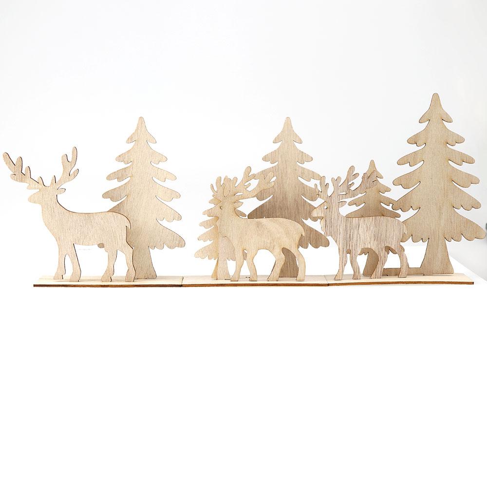 1Pc Wooden 3D DIY Assemble Craft Ornaments Decorations Christmas Reindeer Santa Claus,for Christmas Party Home Desk Decor